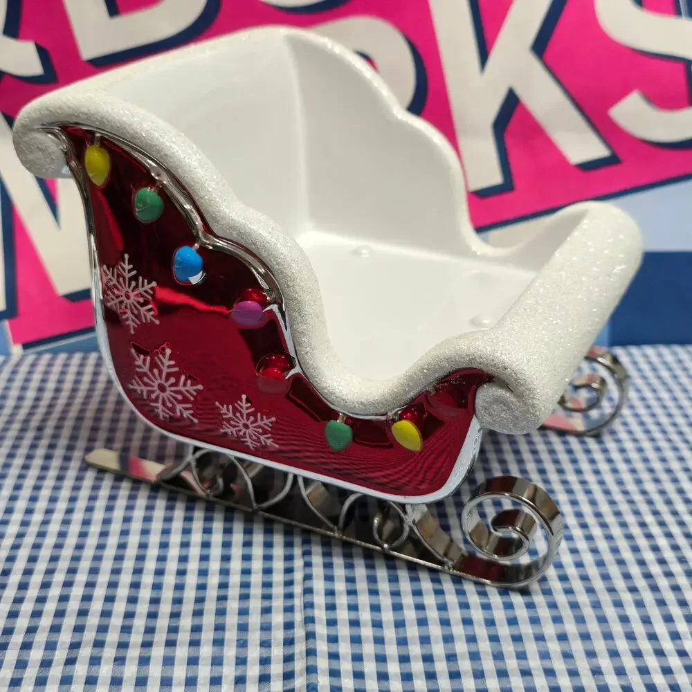 BBW Christmas Santa Sleigh Large 3 Wick Candle Holder Pedestal Holiday Decor